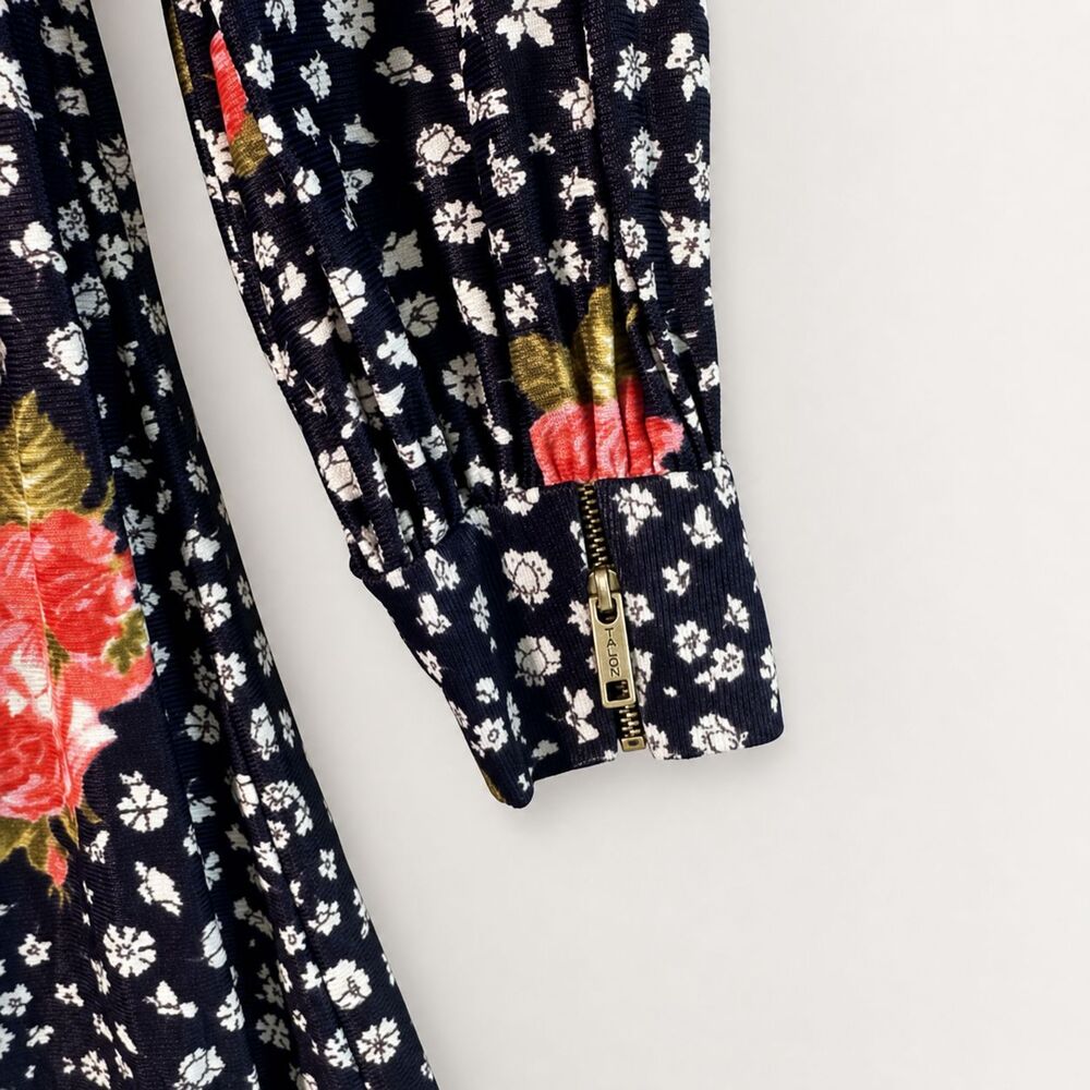 Vintage Handmade Navy Floral Dress Long Sleeve High Neck Cottagecore Midi Maxi - Picture 10 of 10